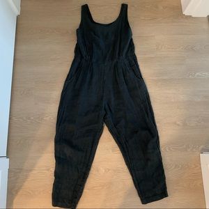 Black Crane Linen Jumpsuit in Navy